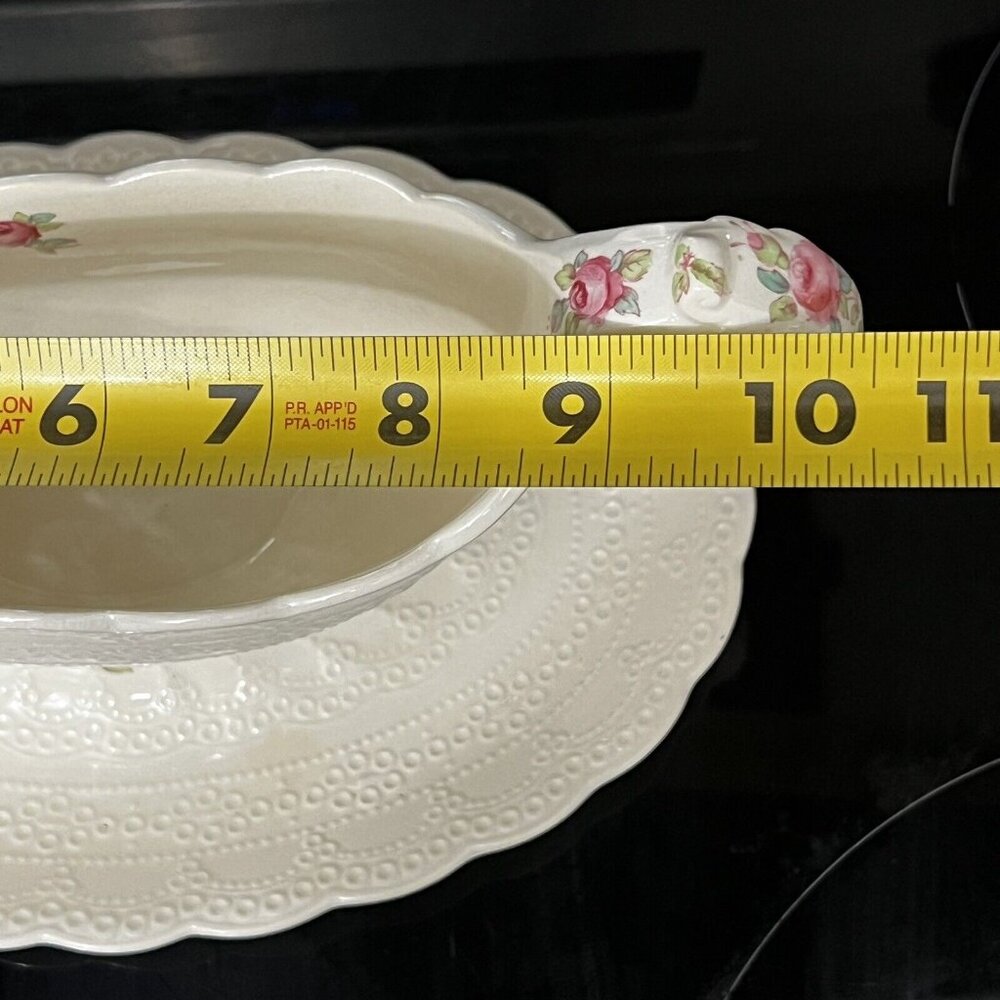 Antique Spode Jewel China BILLINGSLEY ROSE Gravy Boat w/ Underplate - Picture 10 of 11